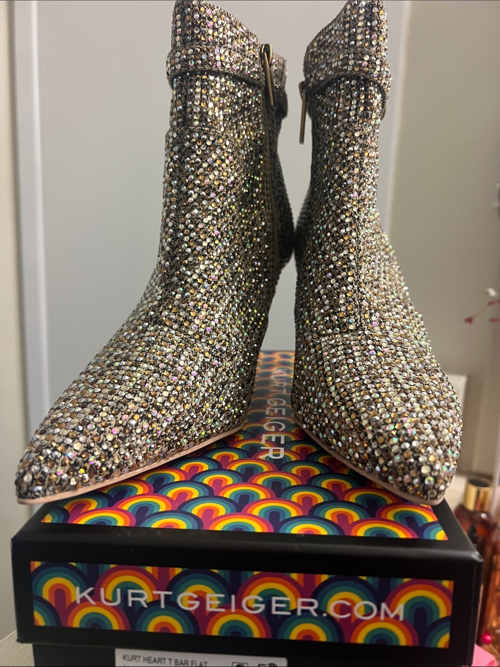 Kurt Geiger Gold Crystal Embellished Ankle Boots